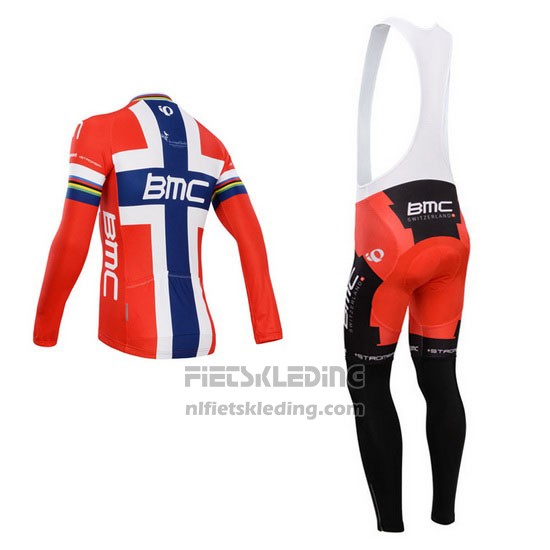 2014 Fietskleding BMC Kampioen Noorwegen Blauw en Rood Lange Mouwen en Koersbroek